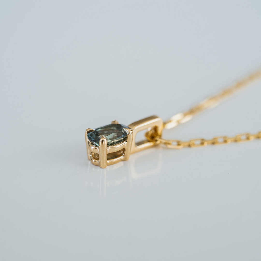 Oval Blue-Green Sapphire Solitaire Box Pendant