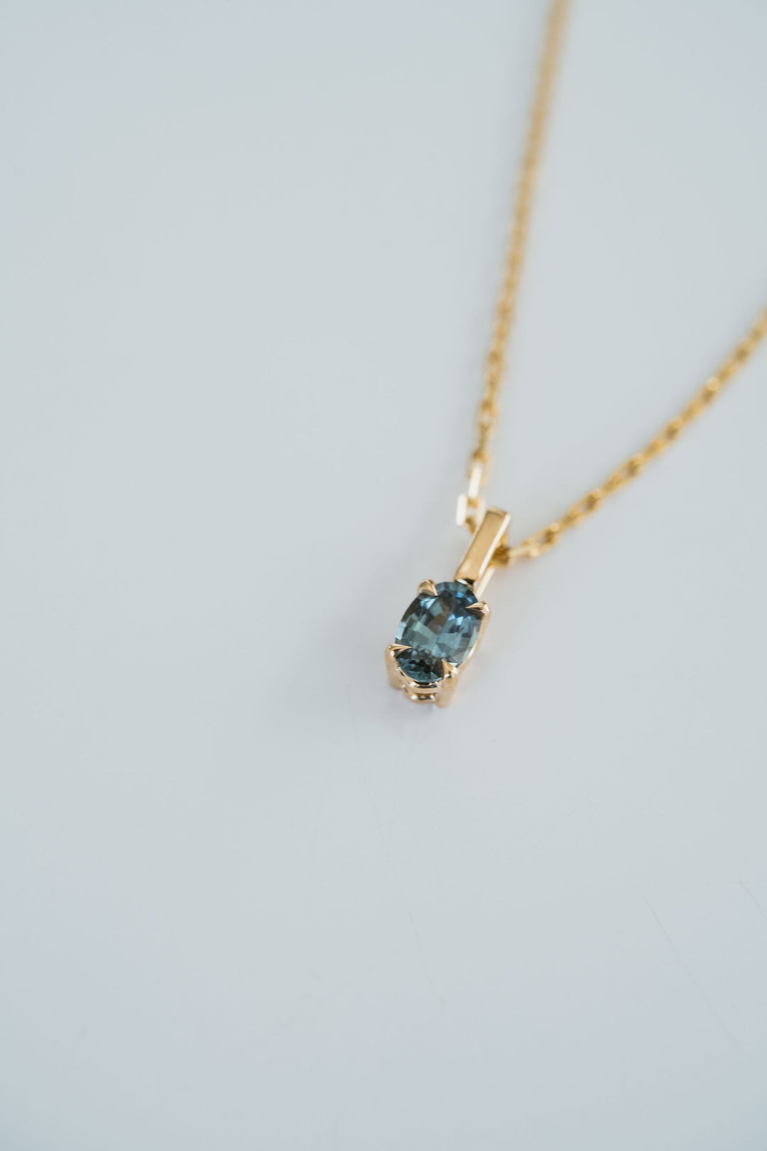 Oval Blue-Green Sapphire Solitaire Box Pendant