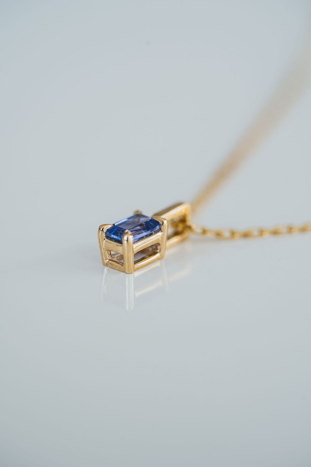 Emerald Cut Blue Sapphire Solitaire Box Pendant
