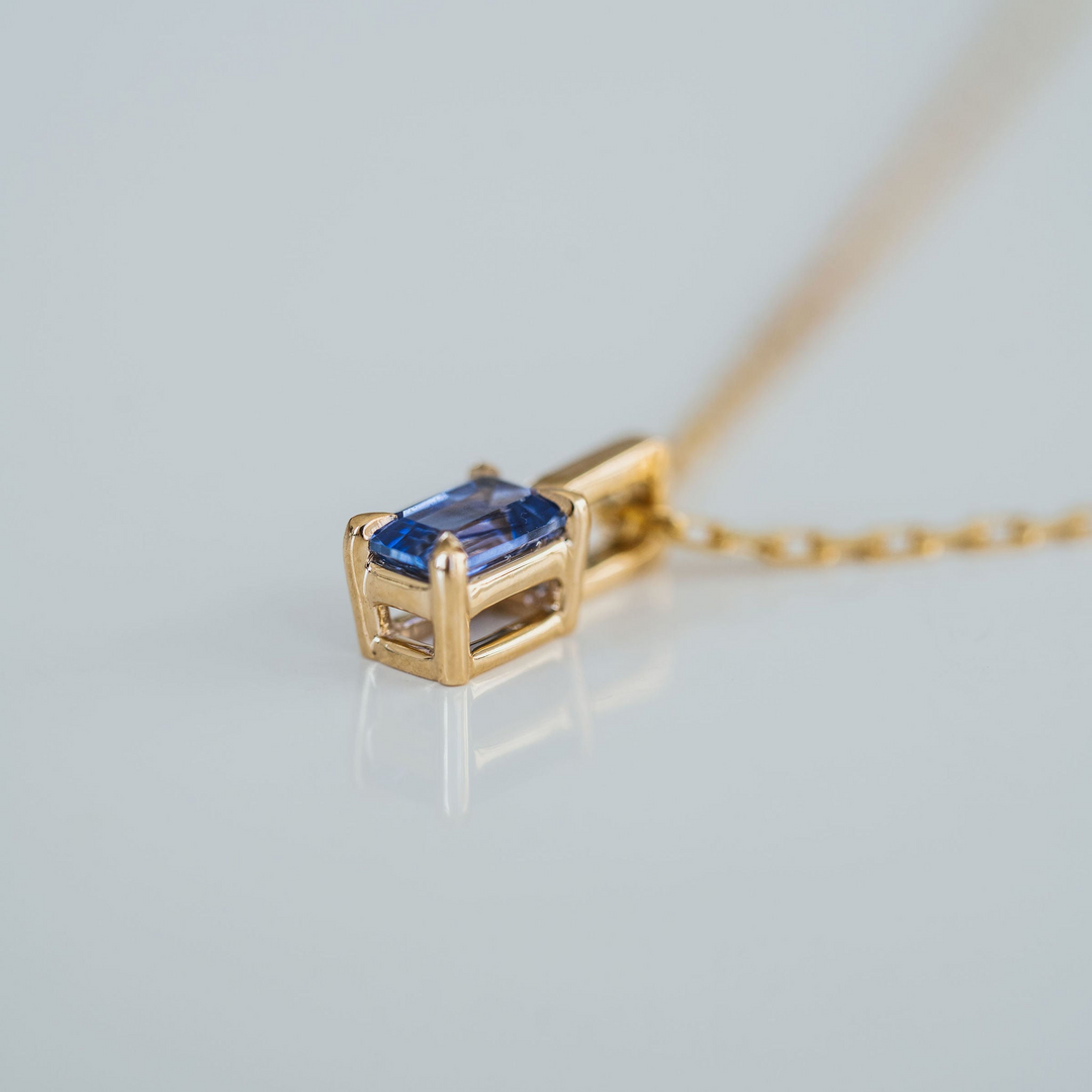 Emerald Cut Blue Sapphire Solitaire Box Pendant