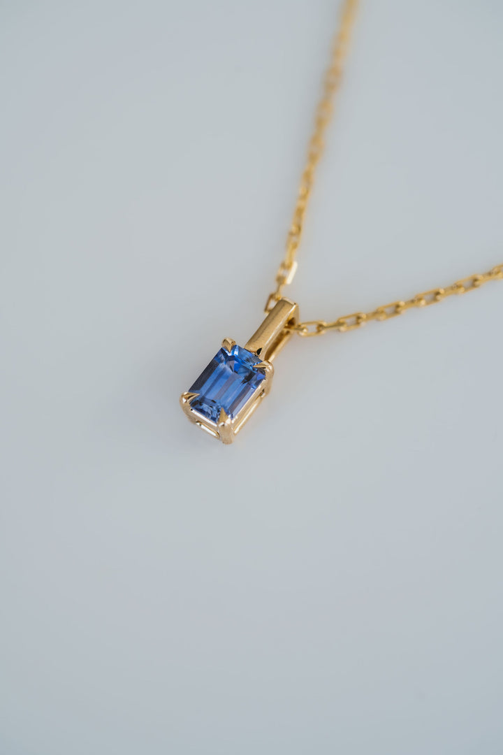Emerald Cut Blue Sapphire Solitaire Box Pendant