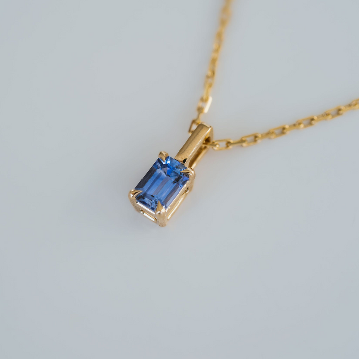 Emerald Cut Blue Sapphire Solitaire Box Pendant
