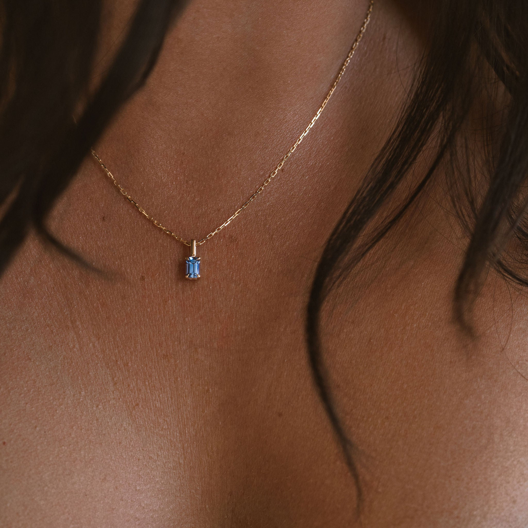 Emerald Cut Blue Sapphire Solitaire Box Pendant