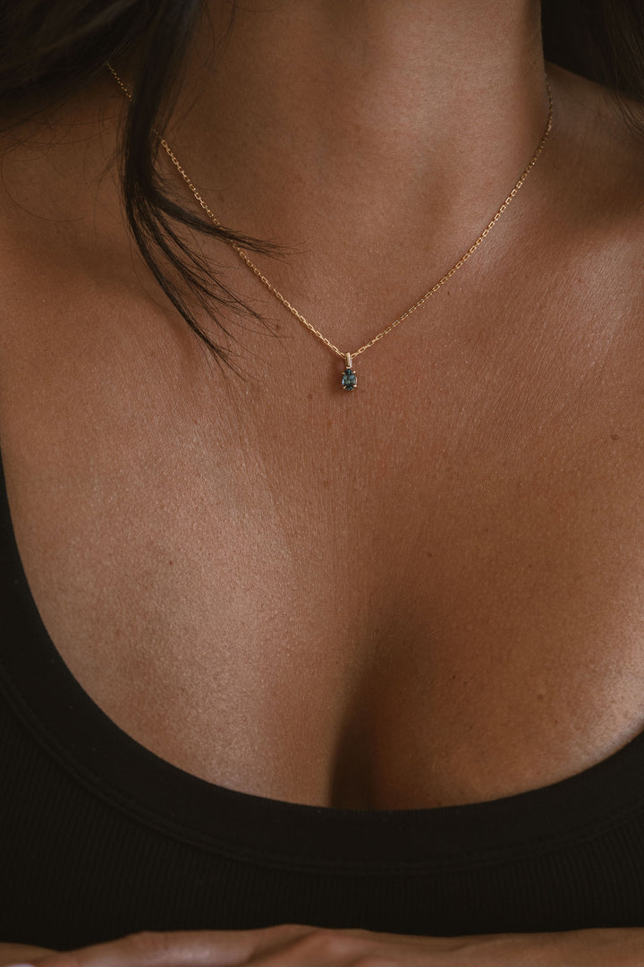 Oval Blue-Green Sapphire Solitaire Box Pendant