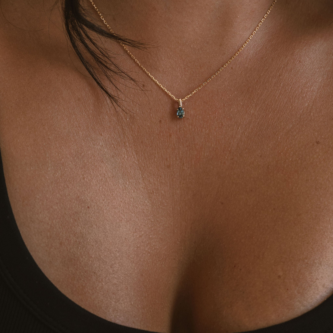 Oval Blue-Green Sapphire Solitaire Box Pendant