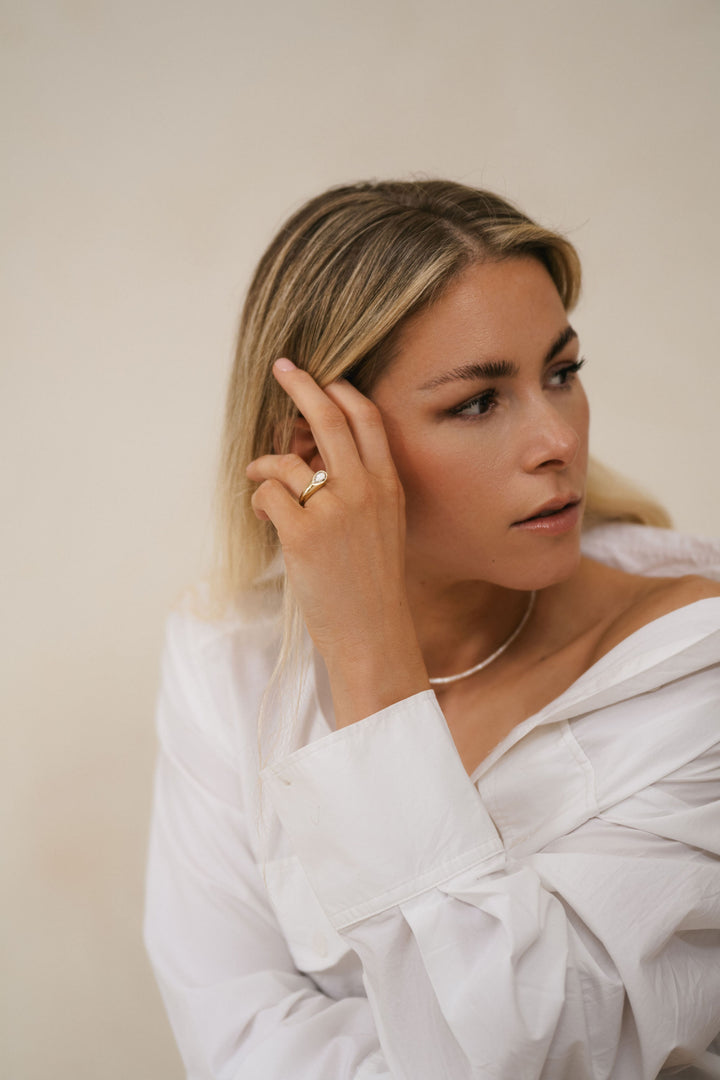 Pear Shape Offset Knife-Edge Signet Ring 14k YG - Cavalier Spring Bridal 2024