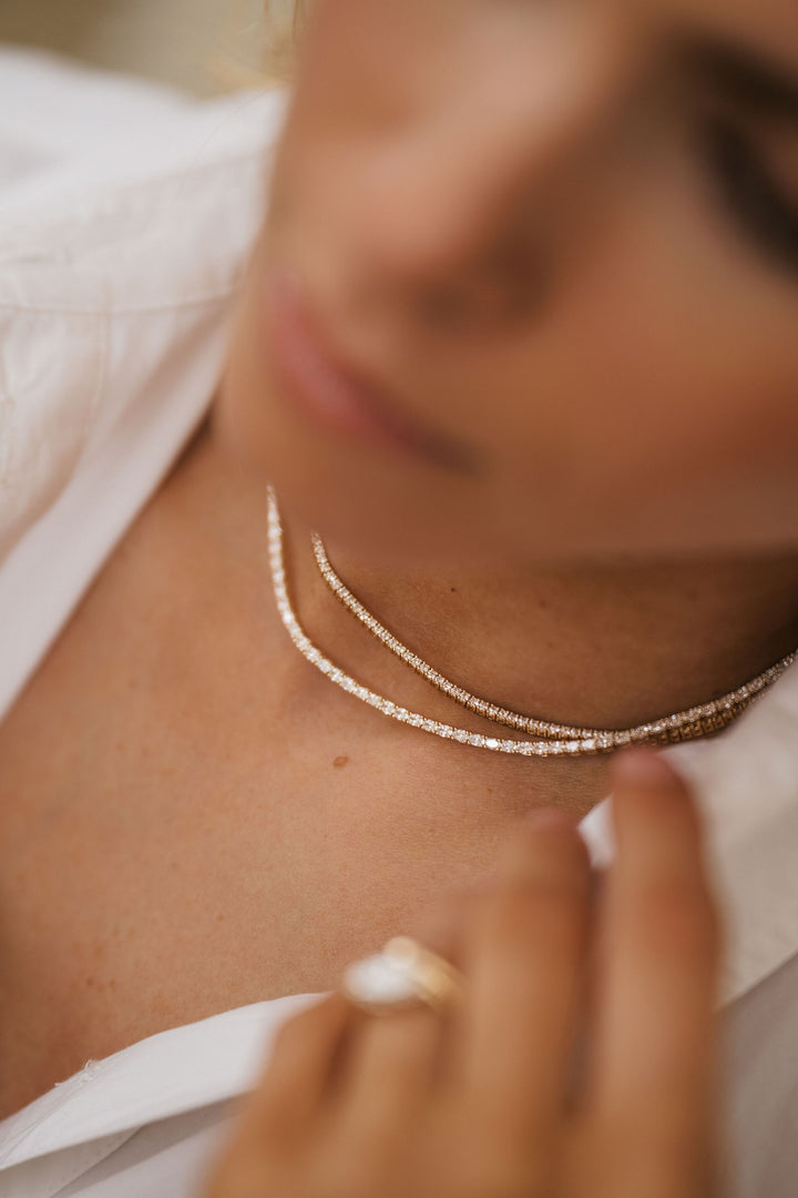 Round Diamond Tennis Necklace, 14k Yellow Gold