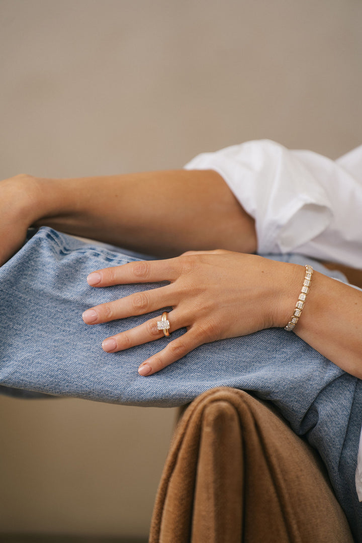 Faceted Geometric Diamond Pavè Cuff Solid 14k Yellow Gold, 14k White Gold - Spring Bridal 2024