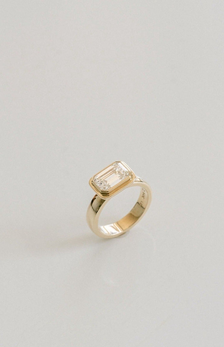 Cavalier Fine Jewelry - Emerald Cut Diamond Retro Bezel Ring 14k Yellow Gold