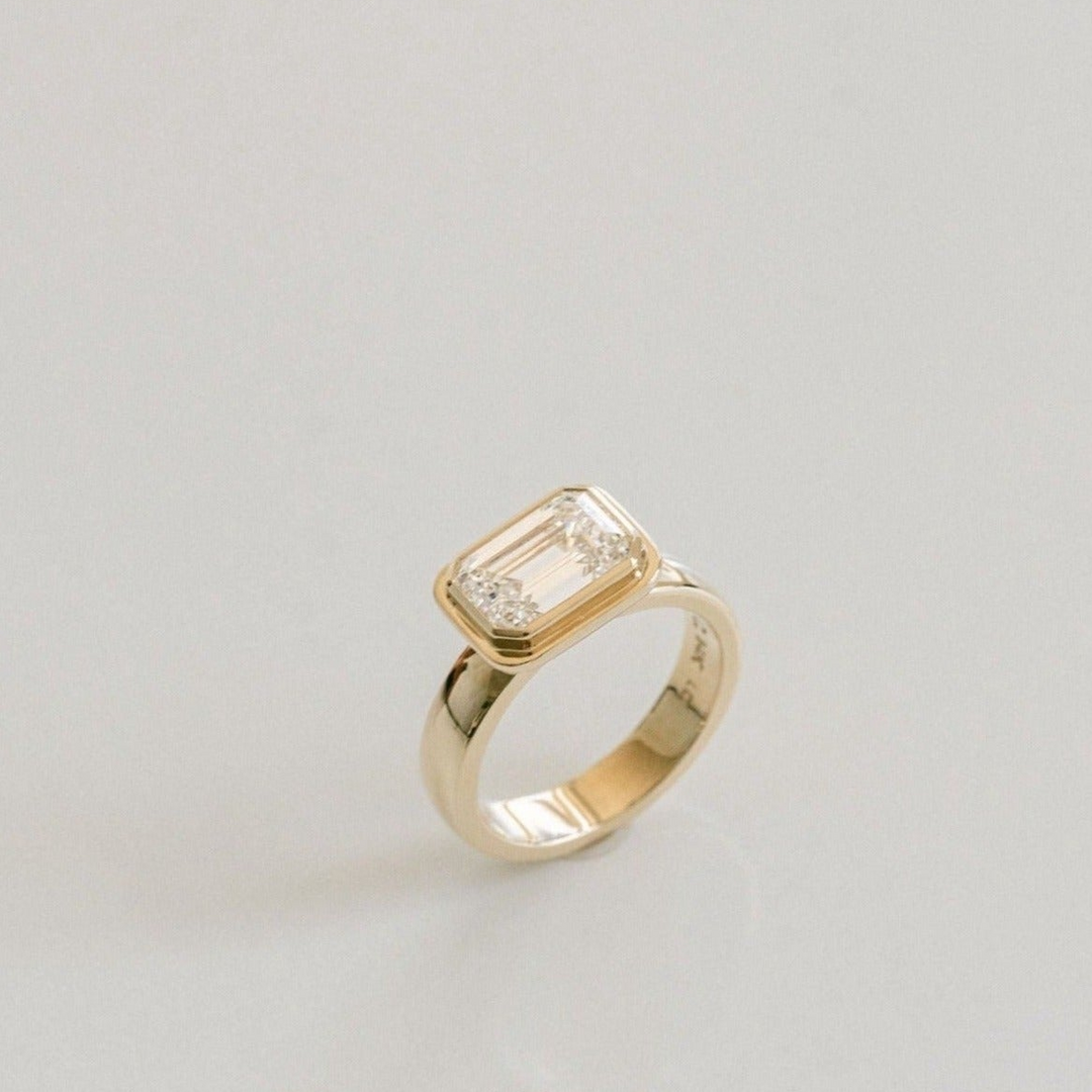 Emerald Cut Diamond Retro Bezel Ring
