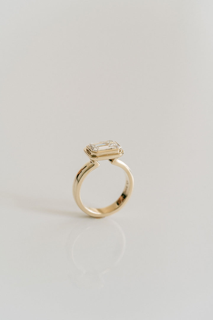 Cavalier Fine Jewelry - Emerald Cut Diamond Retro Bezel Ring 14k Yellow Gold