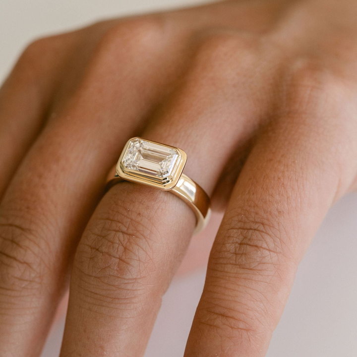 Emerald Cut Diamond Retro Bezel Ring