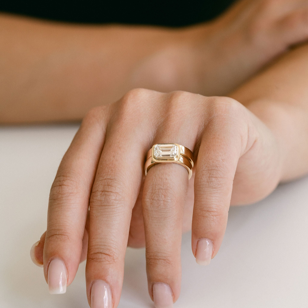 Emerald Cut Diamond Retro Bezel Ring