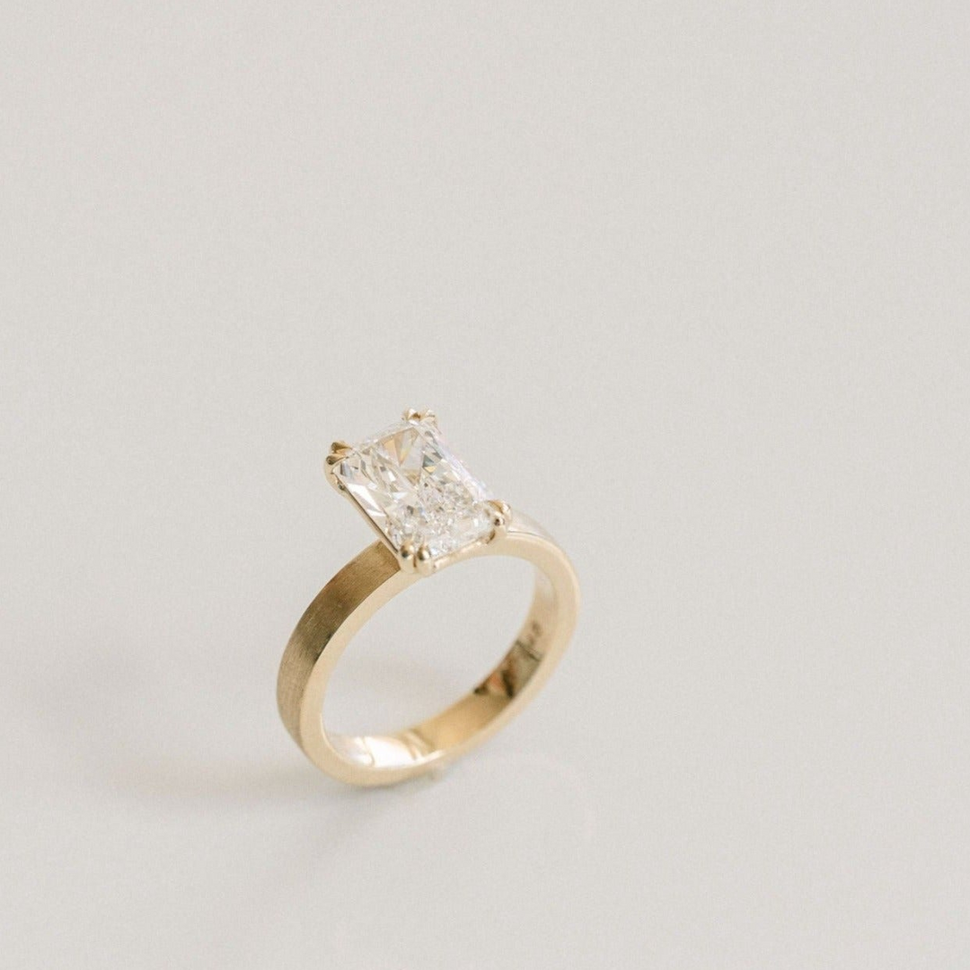 Radiant Cut Double Prong Diamond Ring With Brushed Band