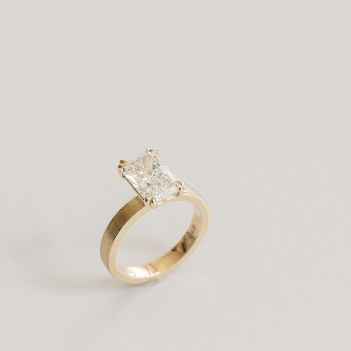 Radiant Cut Double Prong Diamond Ring With Brushed Band