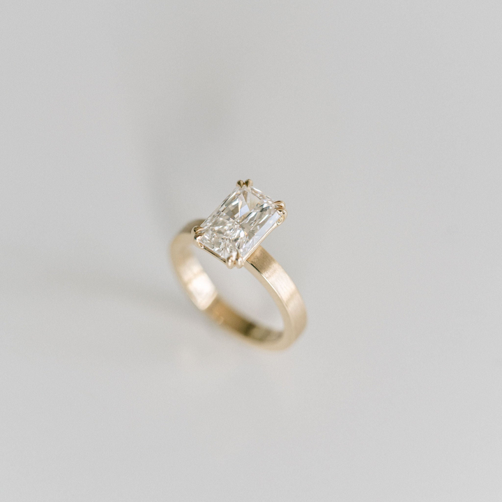 Radiant Cut Double Prong Diamond Ring With Brushed Band
