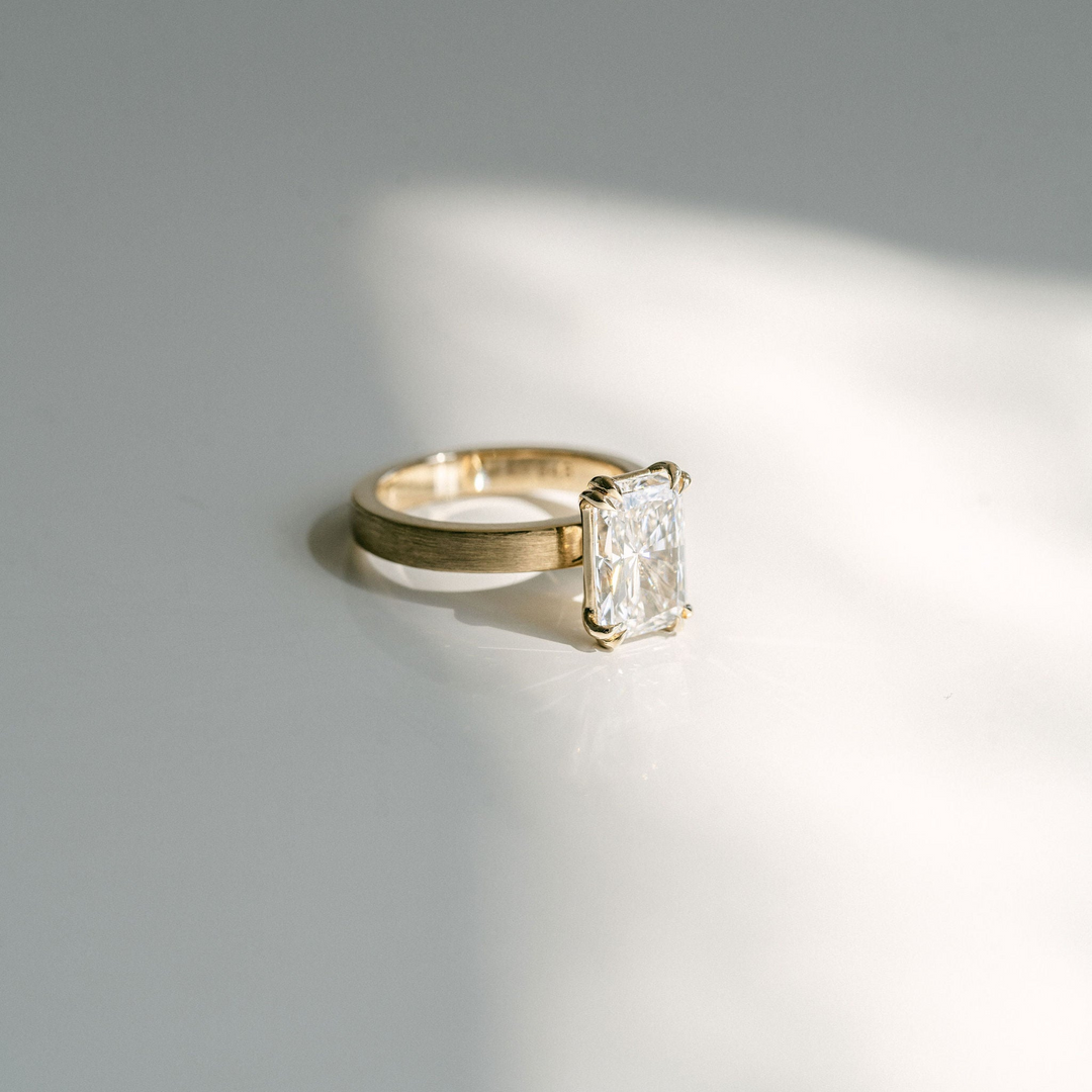Radiant Cut Double Prong Diamond Ring With Brushed Band