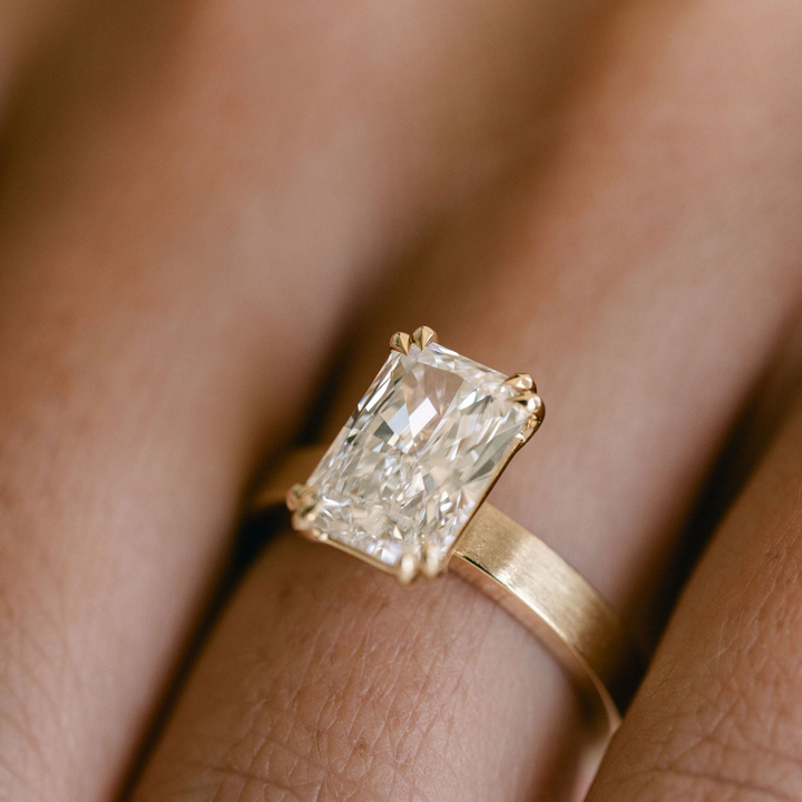 Radiant Cut Double Prong Diamond Ring With Brushed Band