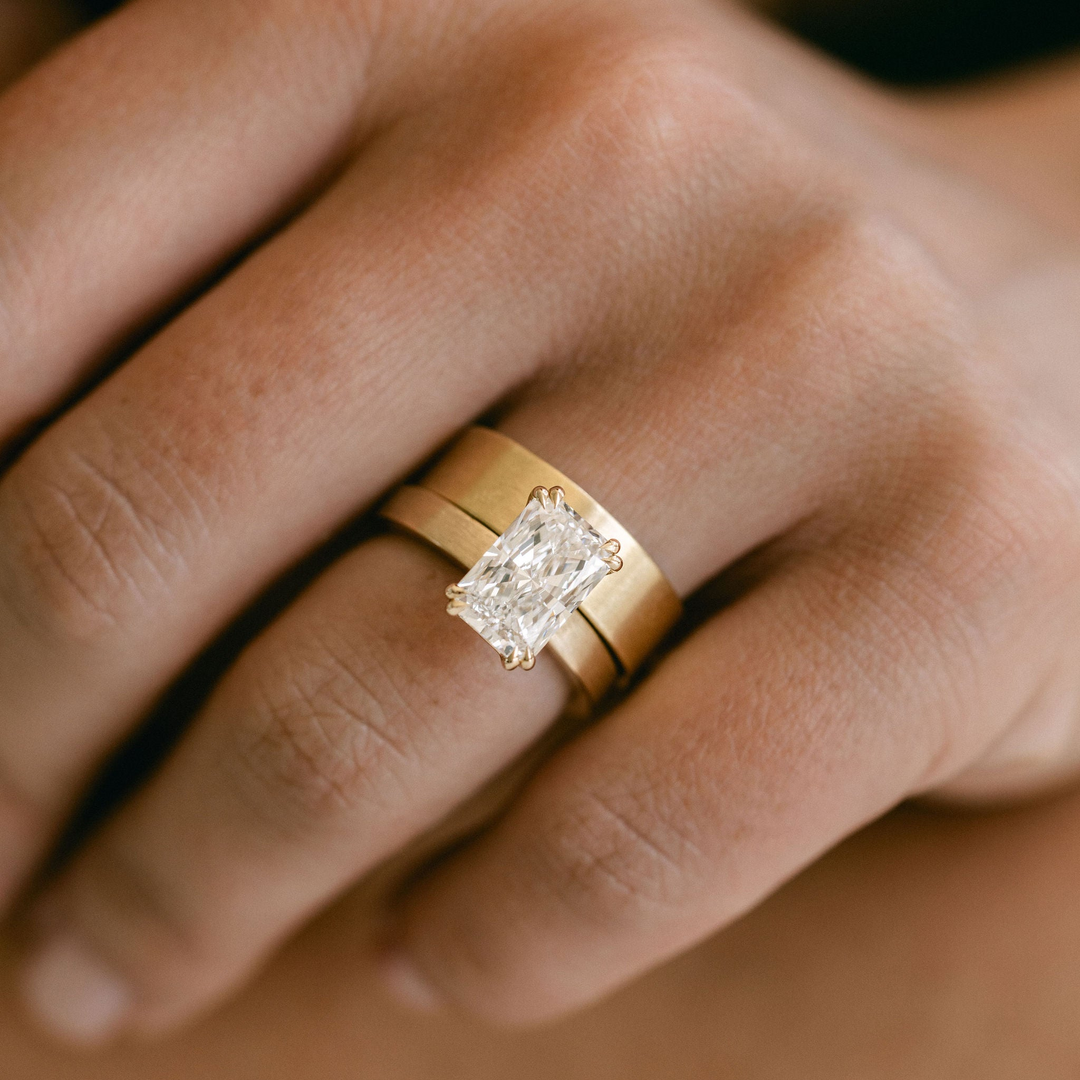 Radiant Cut Double Prong Diamond Ring With Brushed Band