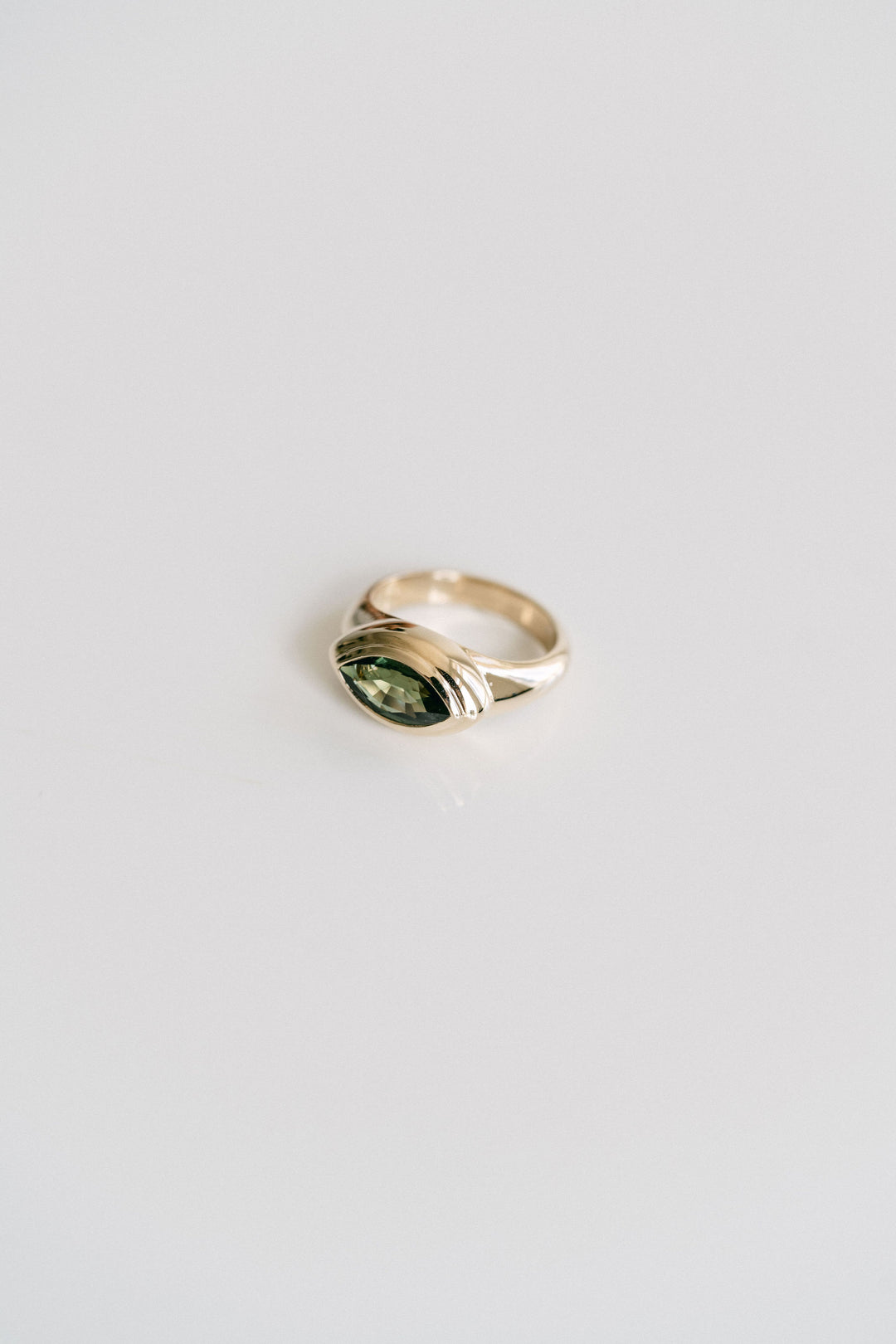 Cavalier Fine Jewelry - Marquise East-West Green Sri Lankan Sapphire Retro Signet Ring, 14k Yellow Gold