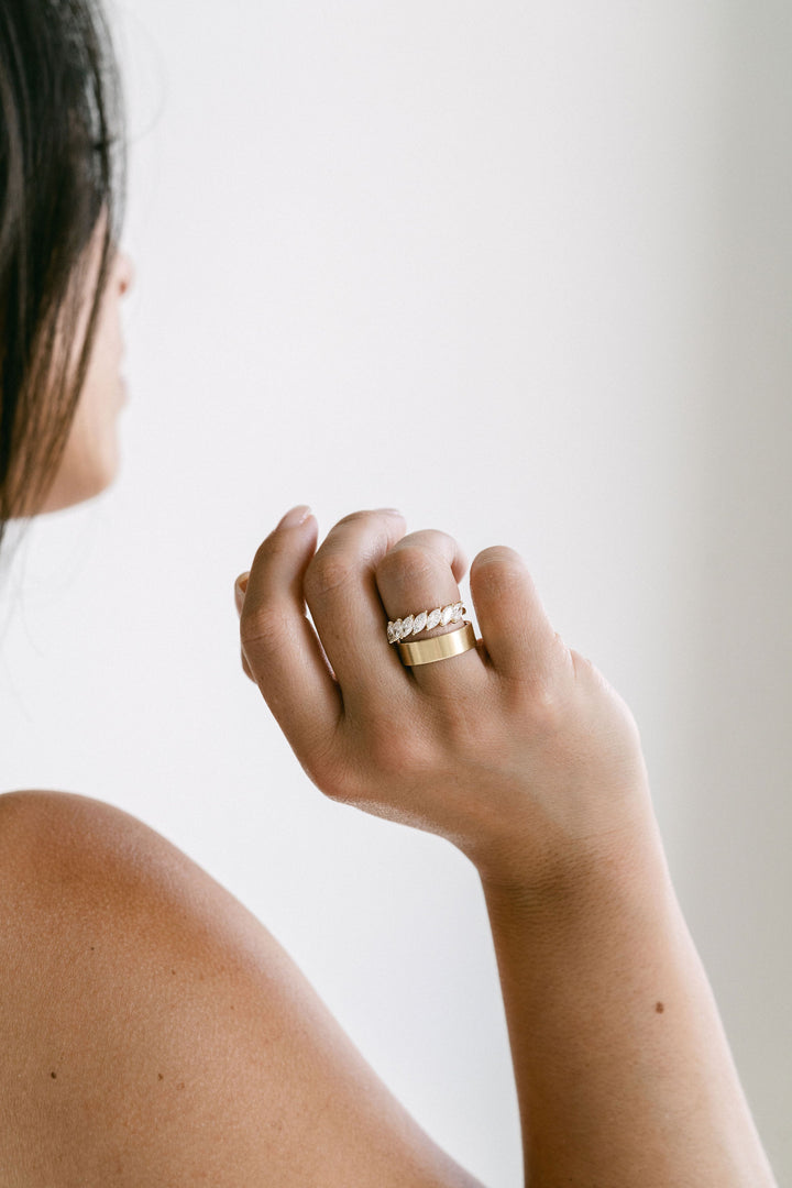 Cavalier Fine Jewelry - Marquise Diamond Scallop Band, 14k Yellow Gold