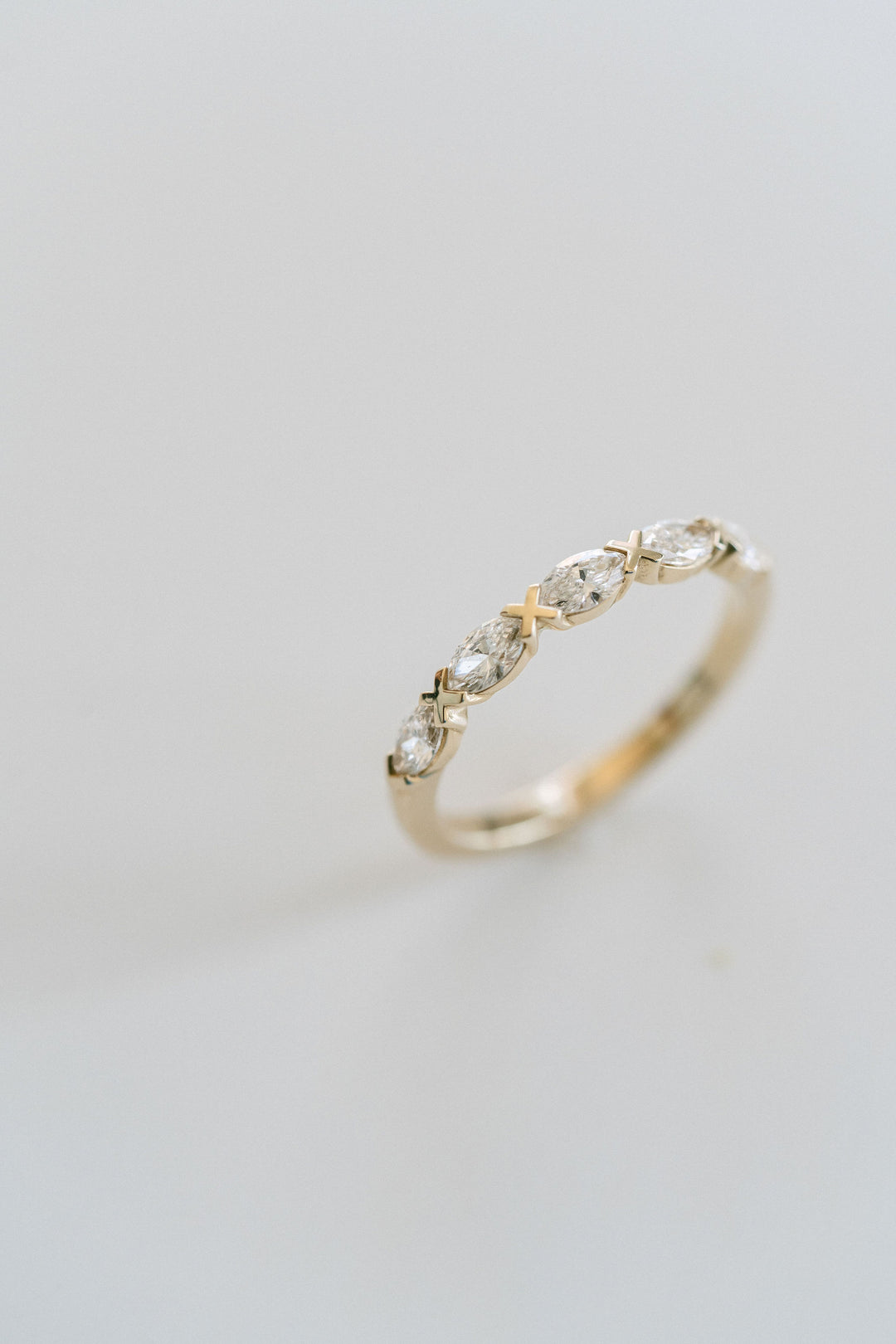 5-stone Marquise Cut XO Diamond Band, 14k Yellow Gold 14k White Gold