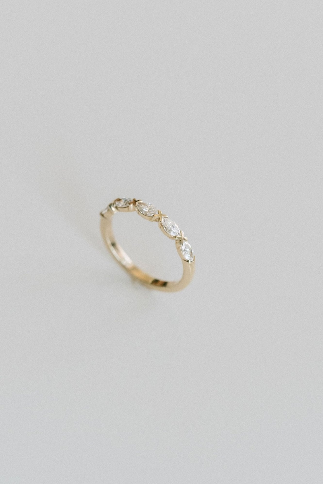 5-stone Marquise Cut XO Diamond Band, 14k Yellow Gold 14k White Gold