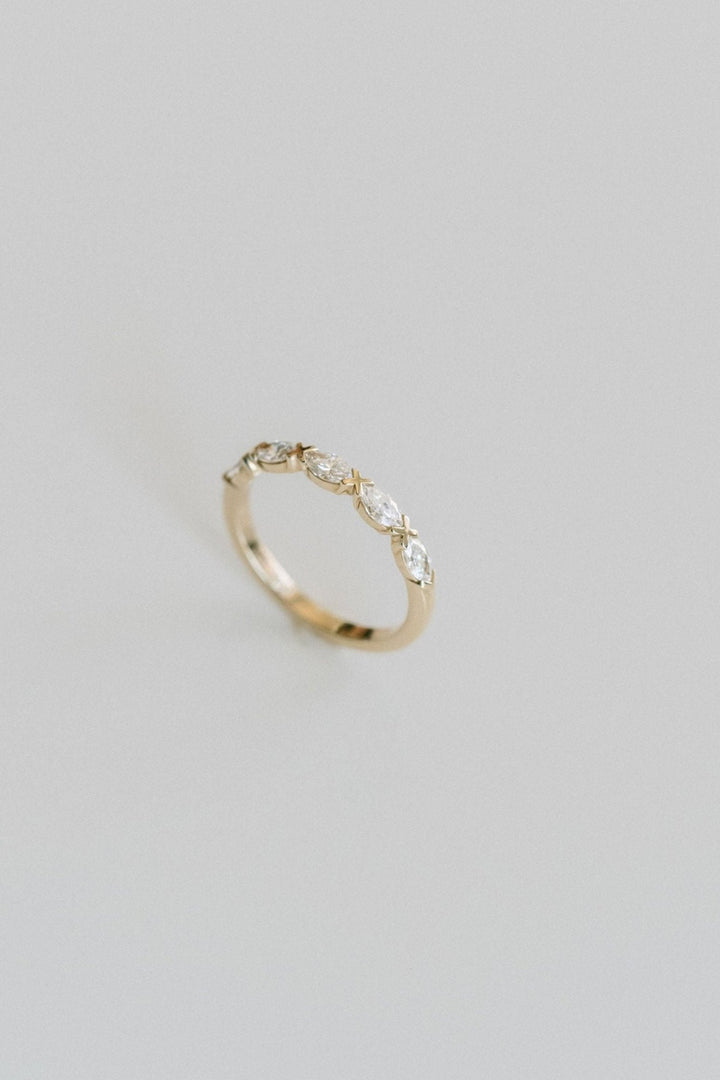 5-stone Marquise Cut XO Diamond Band, 14k Yellow Gold 14k White Gold