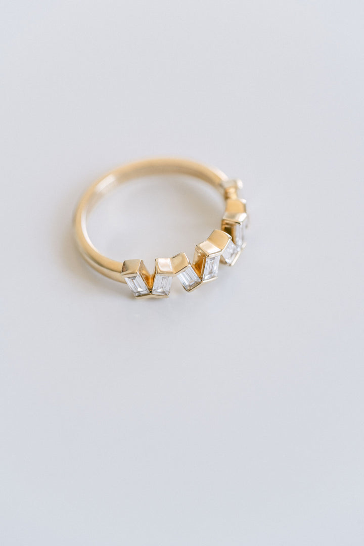 Baguette Bezel Domino Diamond Wedding Band, 14k Yellow Gold