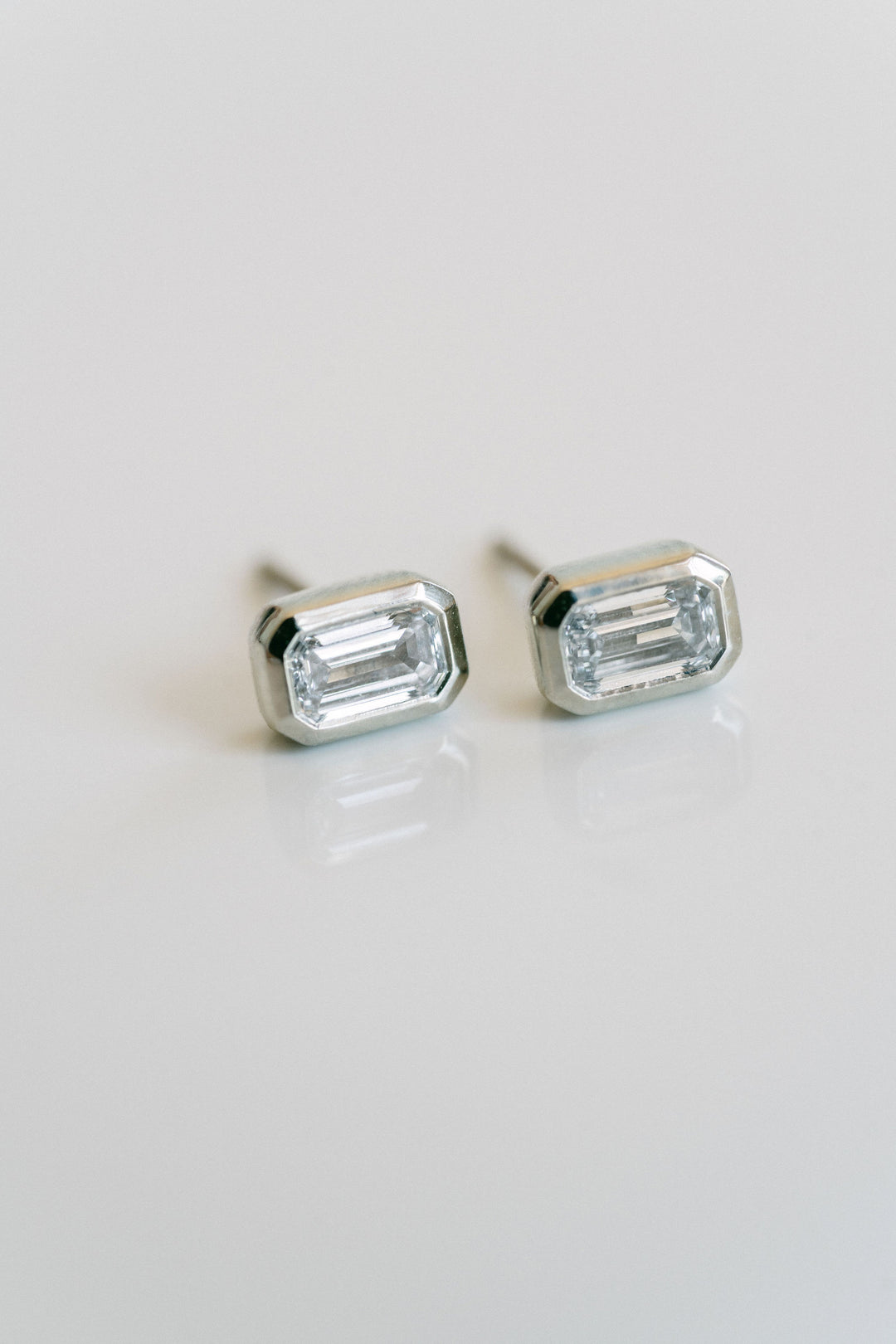 Emerald Cut Diamond Bezel Stud Earrings, 14k Yellow Gold 14k White Gold