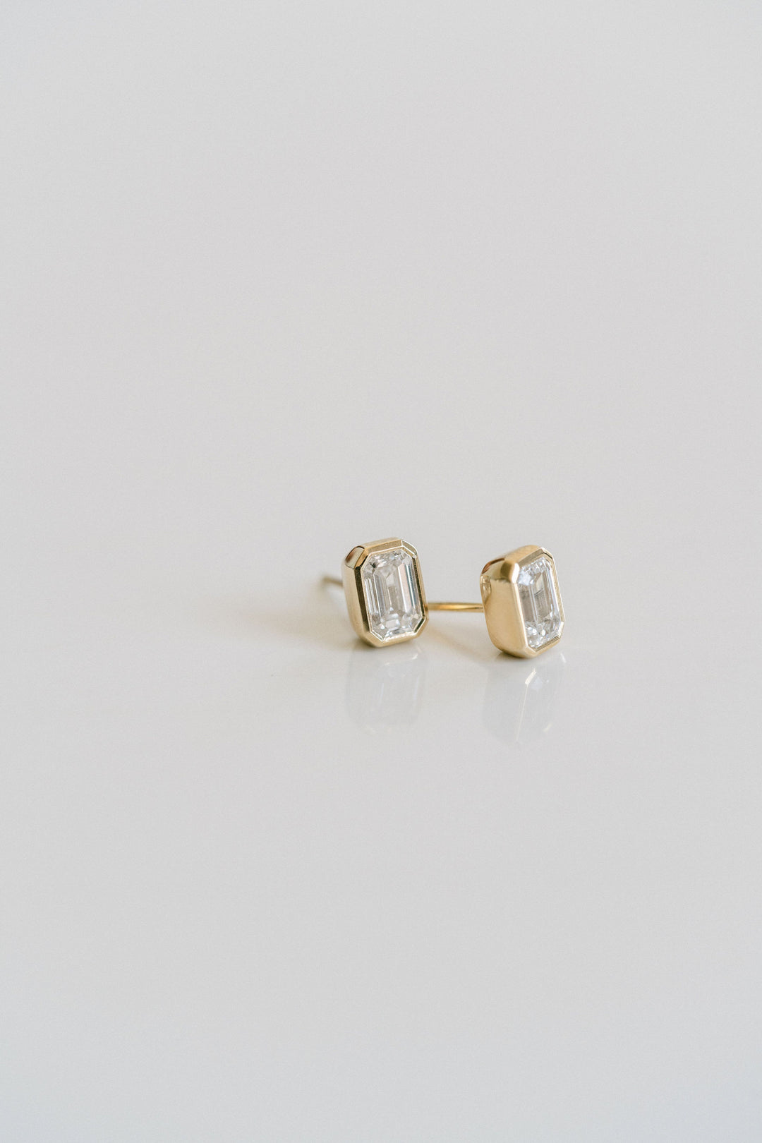 Emerald Cut Diamond Bezel Stud Earrings, 14k Yellow Gold 14k White Gold