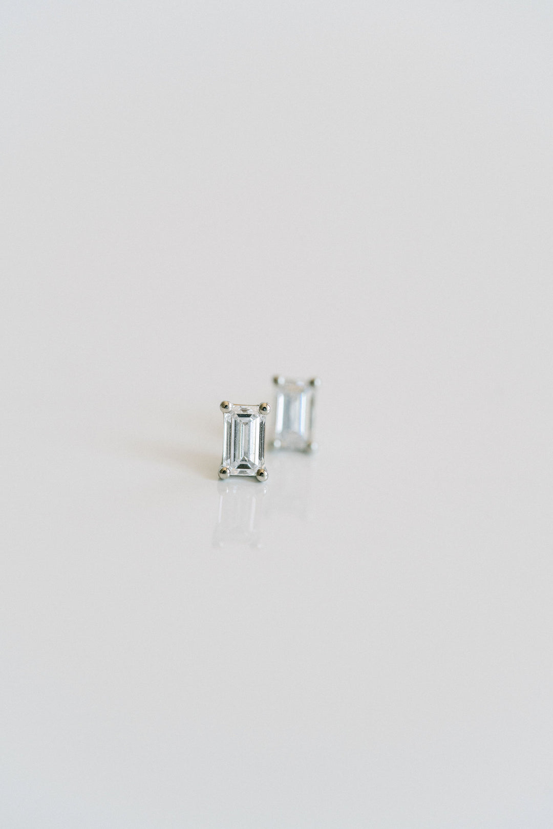 Emerald Cut Diamond Stud Earrings, 14k White Gold