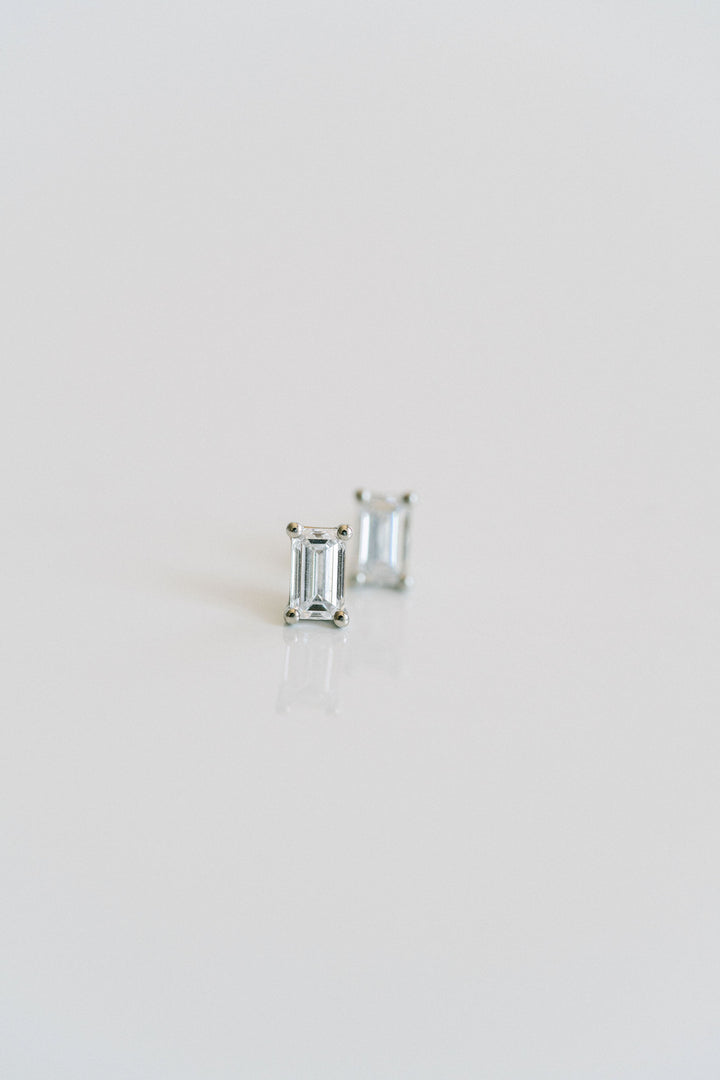 Emerald Cut Diamond Stud Earrings, 14k White Gold