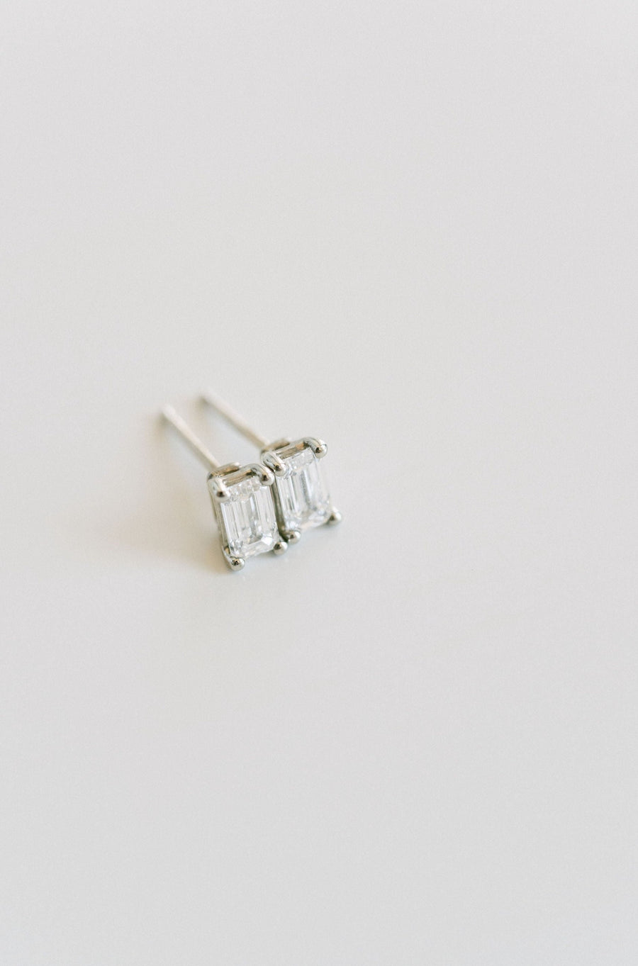 Emerald Cut Diamond Stud Earrings, 14k White Gold