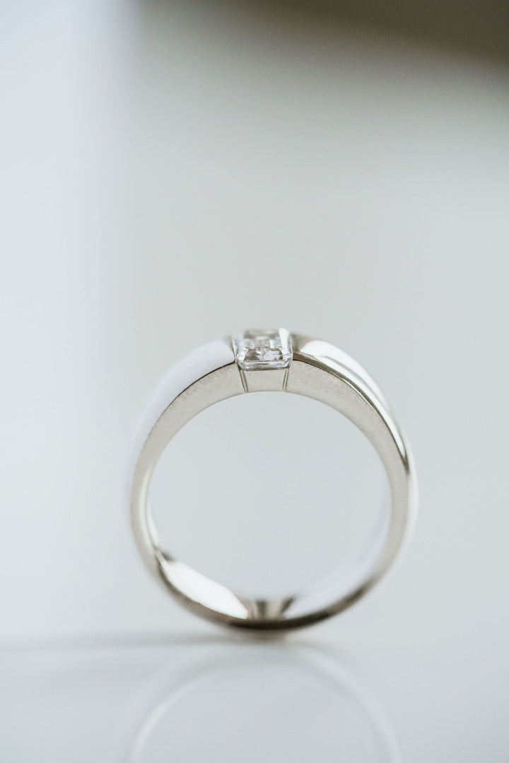 Round Polished Mens Tandem Band With Emerald Cut Diamond - 7mm