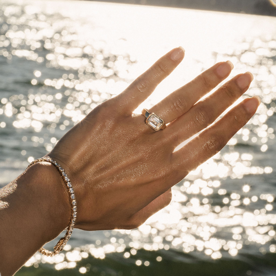 Emerald Cut Diamond Retro Bezel Ring
