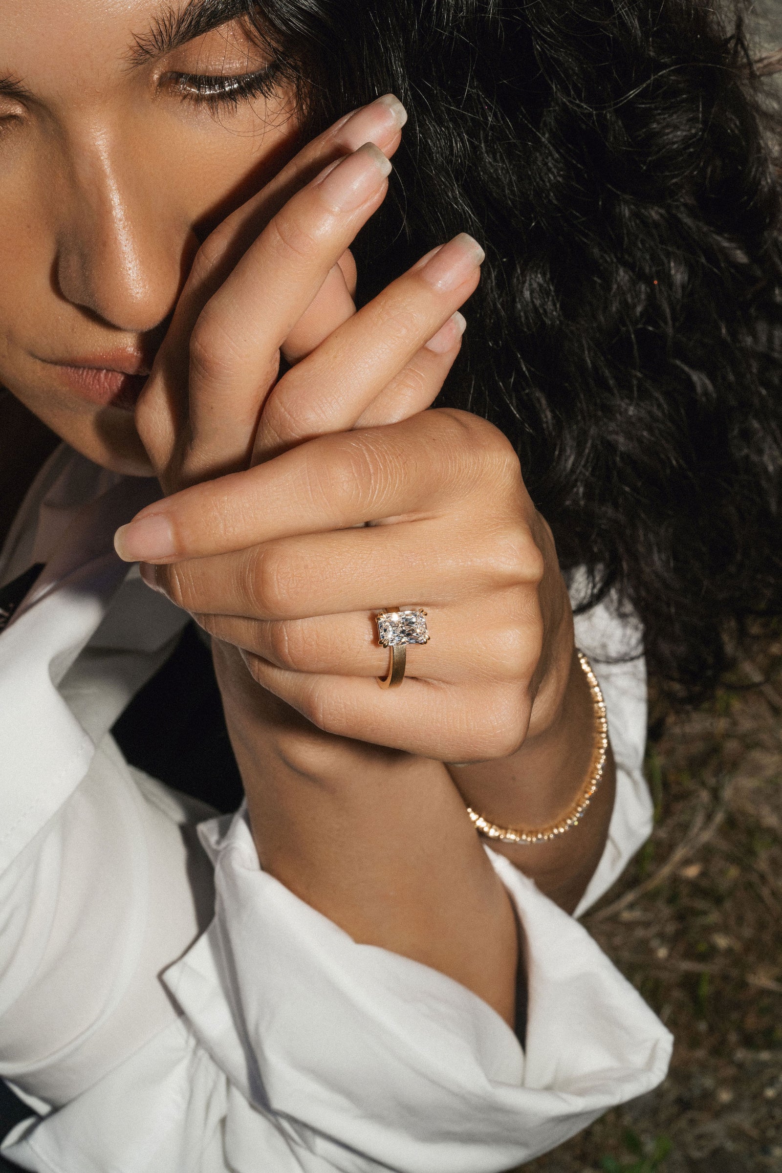 Cavalier Fine Jewelry - Radiant Cut Double Prong Diamond Ring With Brushed Band, 14k Yellow Gold