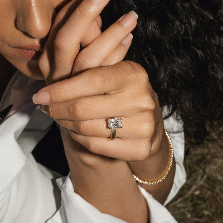 Radiant Cut Double Prong Diamond Ring With Brushed Band