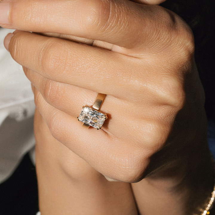 Radiant Cut Double Prong Diamond Ring With Brushed Band