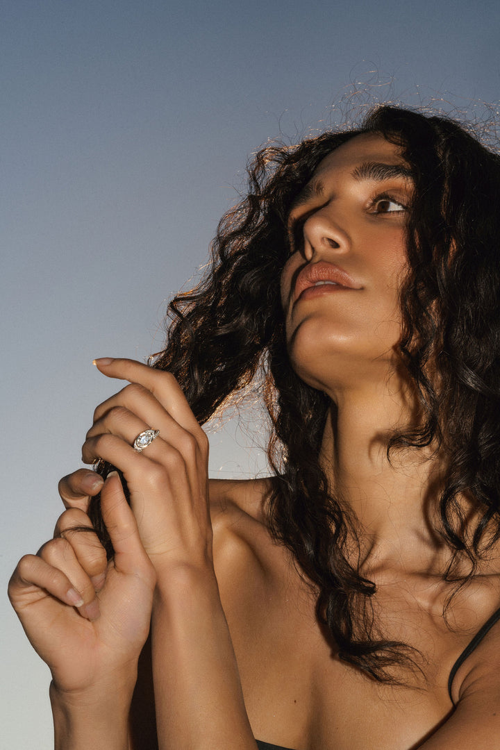 Cavalier Fine Jewelry - Oval Diamond Two Tone Ring With Diamond Eye Halo