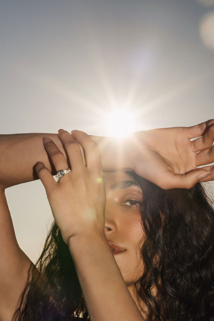 Cavalier Fine Jewelry - Oval Diamond Two Tone Ring With Diamond Eye Halo