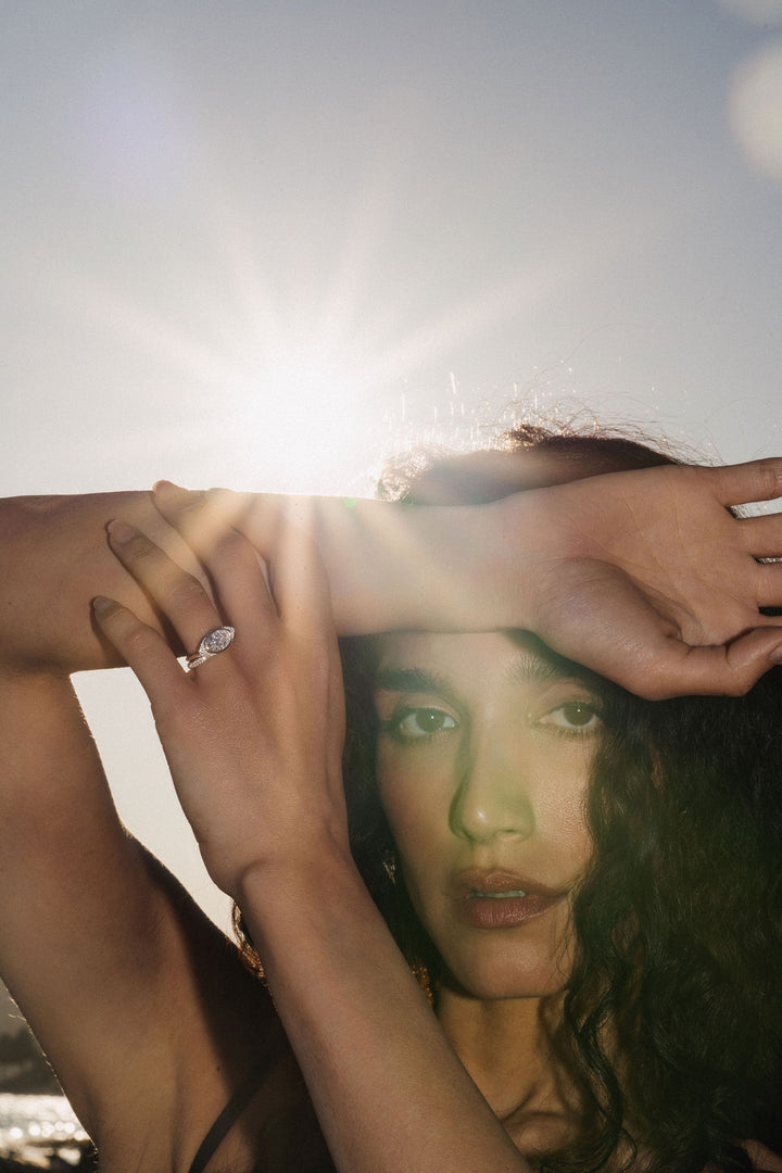 Cavalier Fine Jewelry - Oval Diamond Two Tone Ring With Diamond Eye Halo