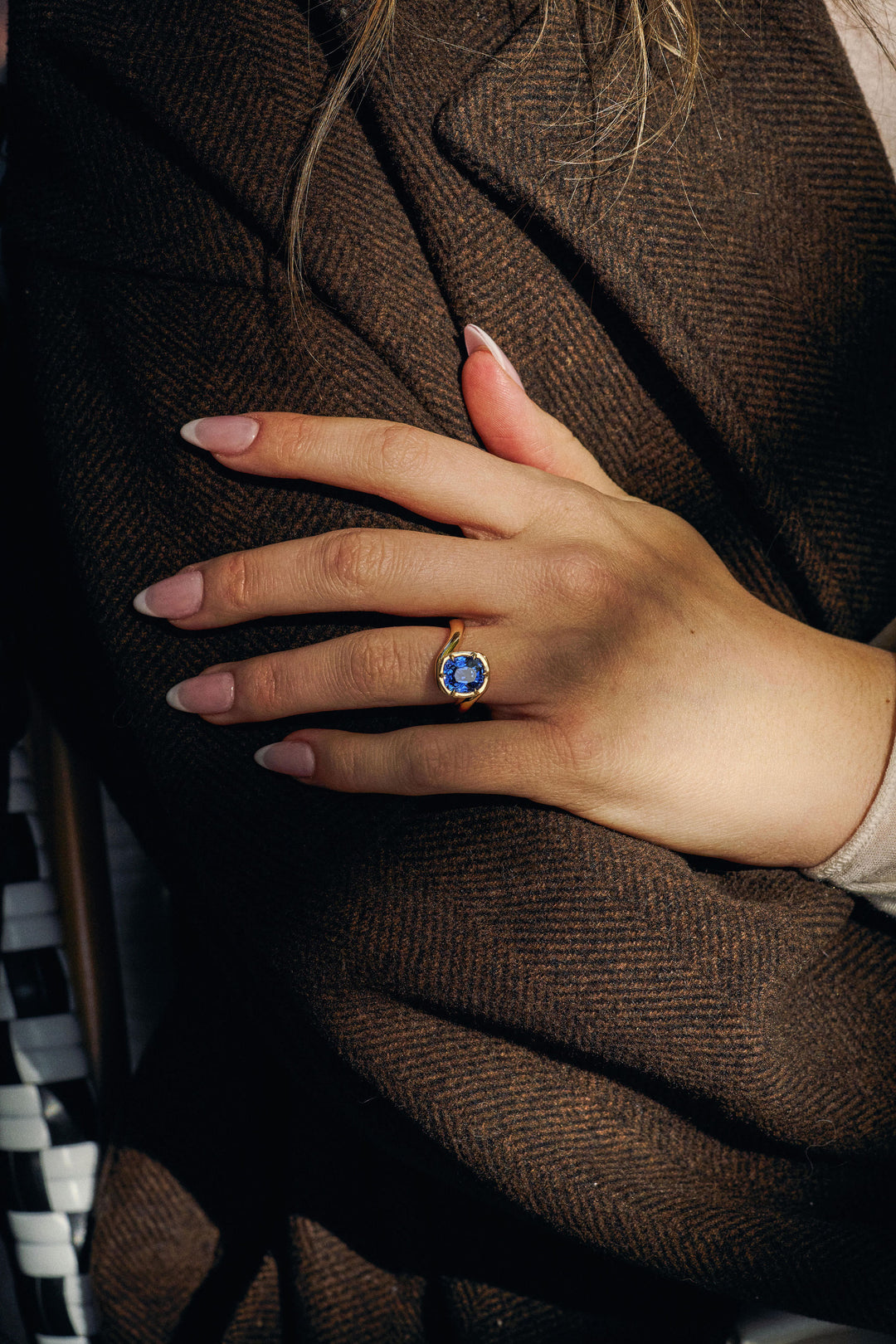 Cushion Cut Blue Sapphire Bypass Canopy Ring