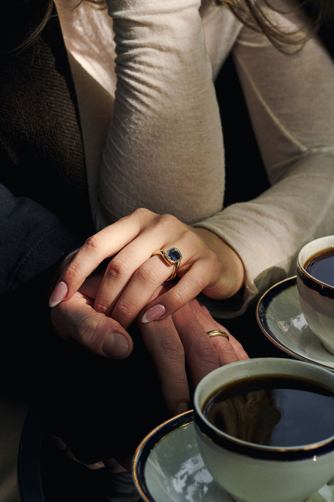 Cushion Cut Blue Sapphire Bypass Canopy Ring