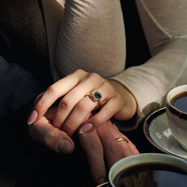 Cushion Cut Blue Sapphire Bypass Canopy Ring