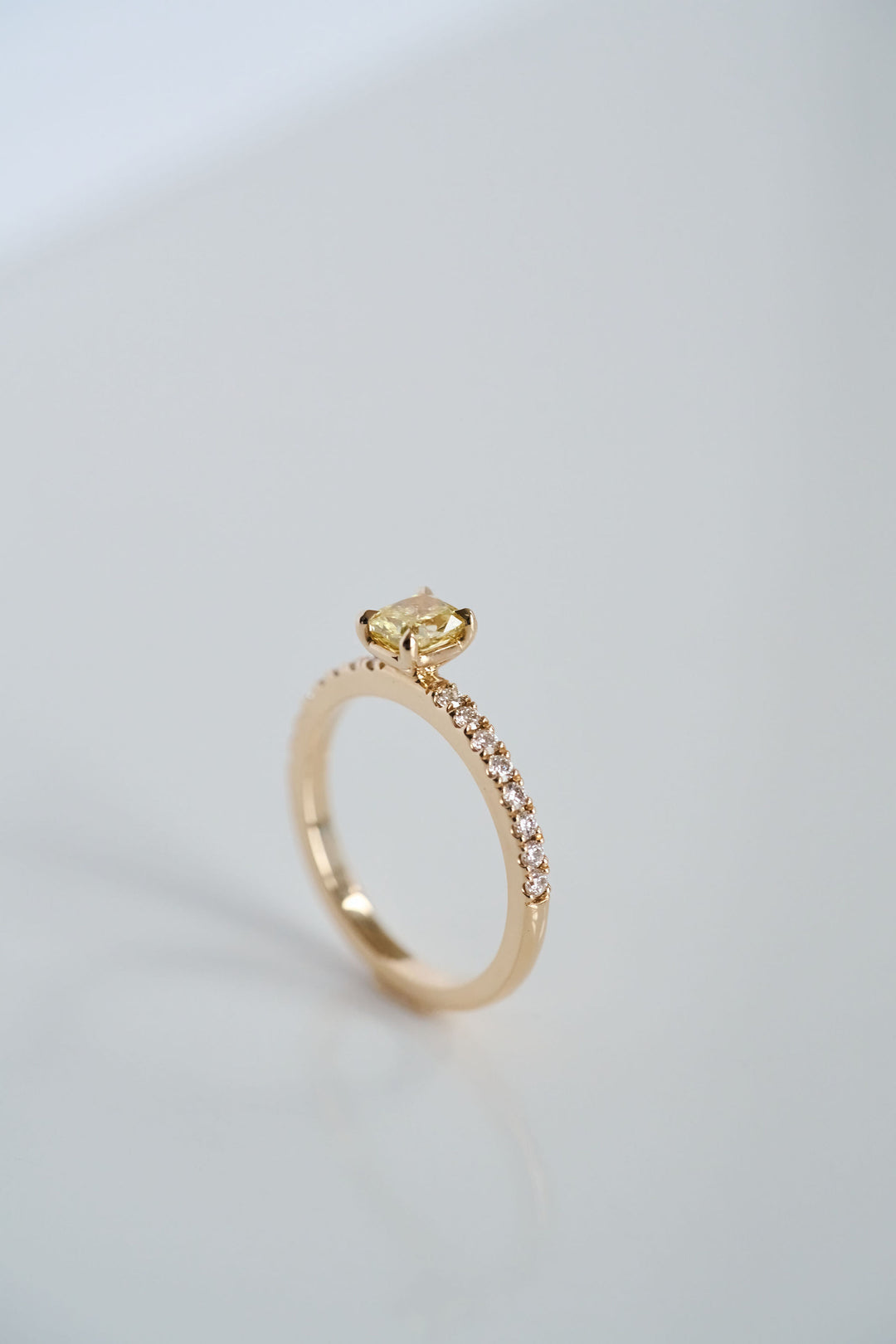 Cushion Cut Yellow Diamond with Pavé Diamond Band