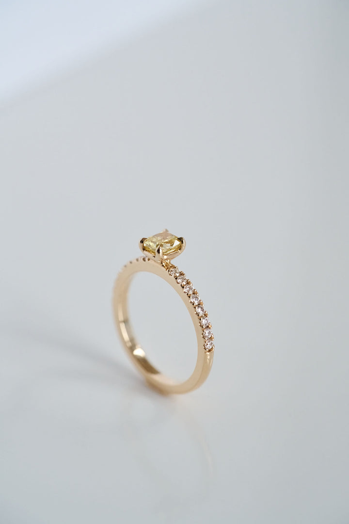 Cushion Cut Yellow Diamond with Pavé Diamond Band