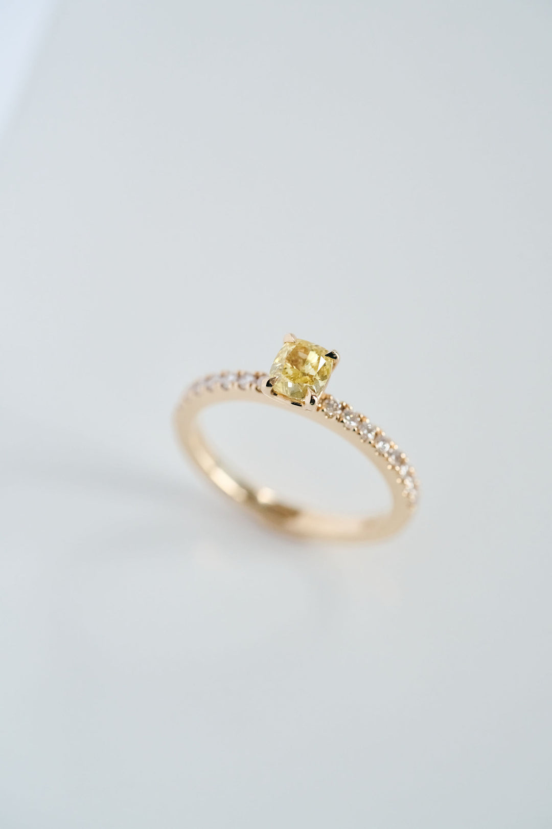 Cushion Cut Yellow Diamond with Pavé Diamond Band