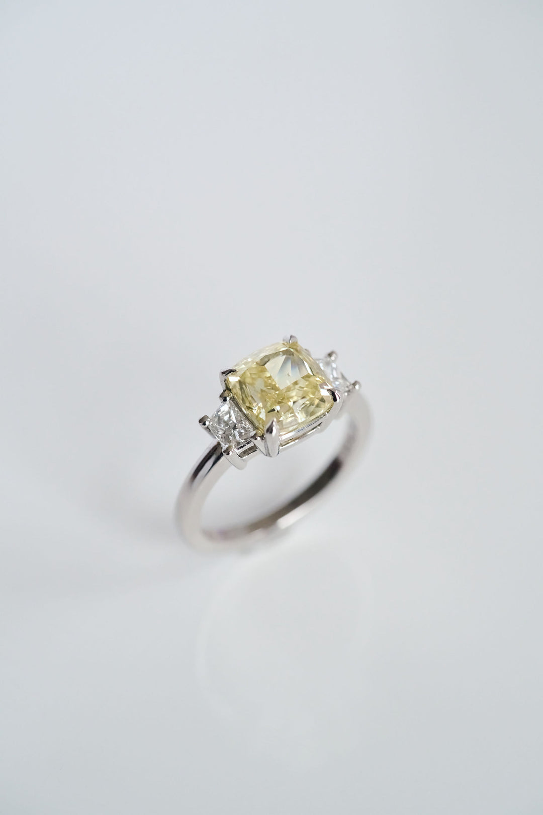Cushion Cut Yellow Diamond with Brilliant Cut Trapezoid Accents