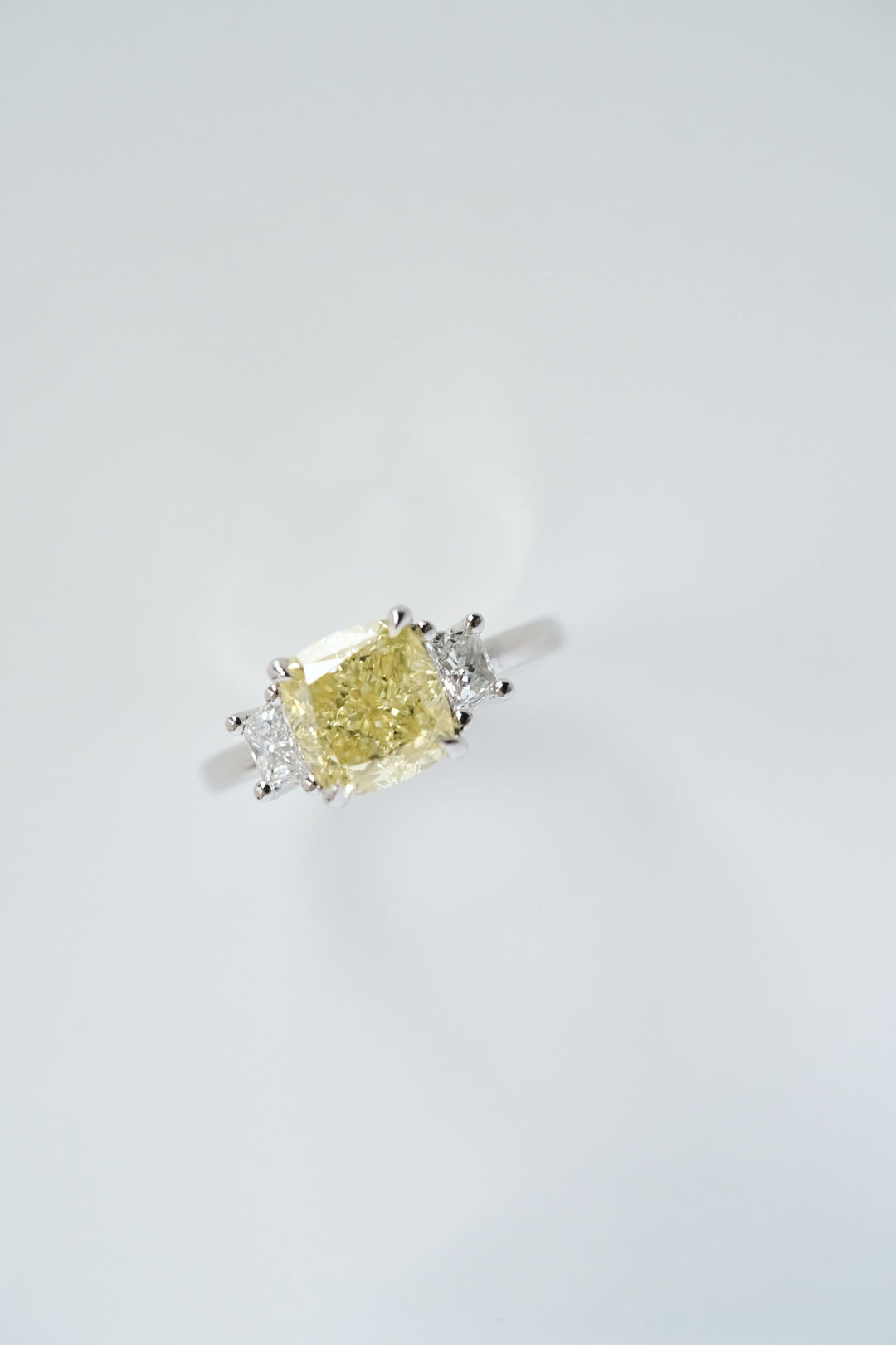 Cushion Cut Yellow Diamond with Brilliant Cut Trapezoid Accents